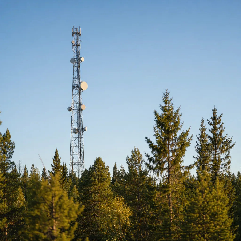Person använder mobiltelefon med Telias mobilnät i ett svenskt landskap