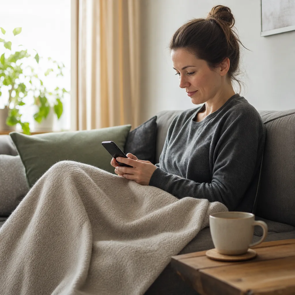 Person som hanterar Vimlas mobilabonnemang i appen på sin telefon